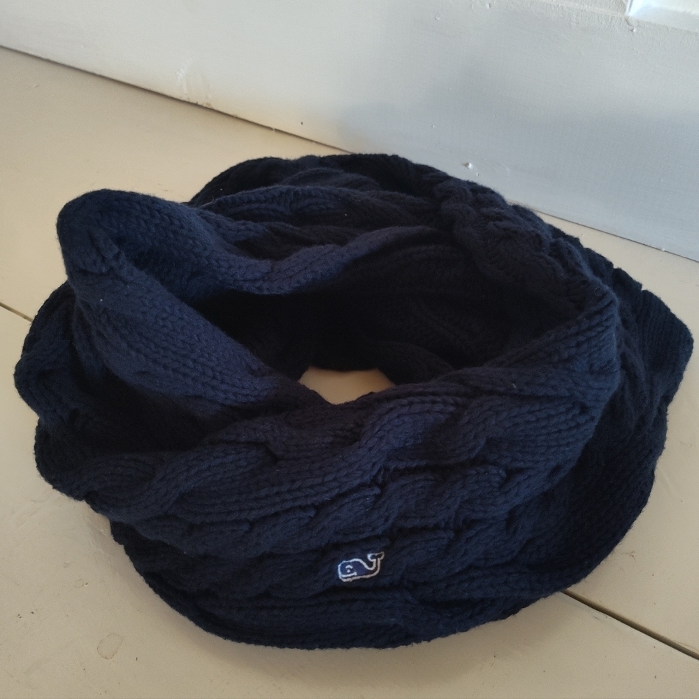 Vineyard Vines Wool Blend Navy Blue Cable Knit Sweater Infinity Winter Scarf